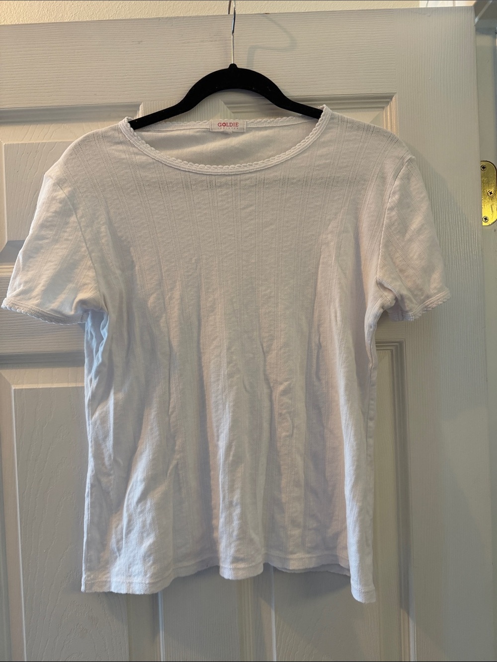 Goldie White Short-Sleeve Ribbed Crew Tee